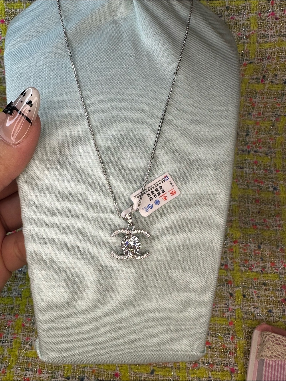 Silver Crystal CC Pendant Necklace - Silver